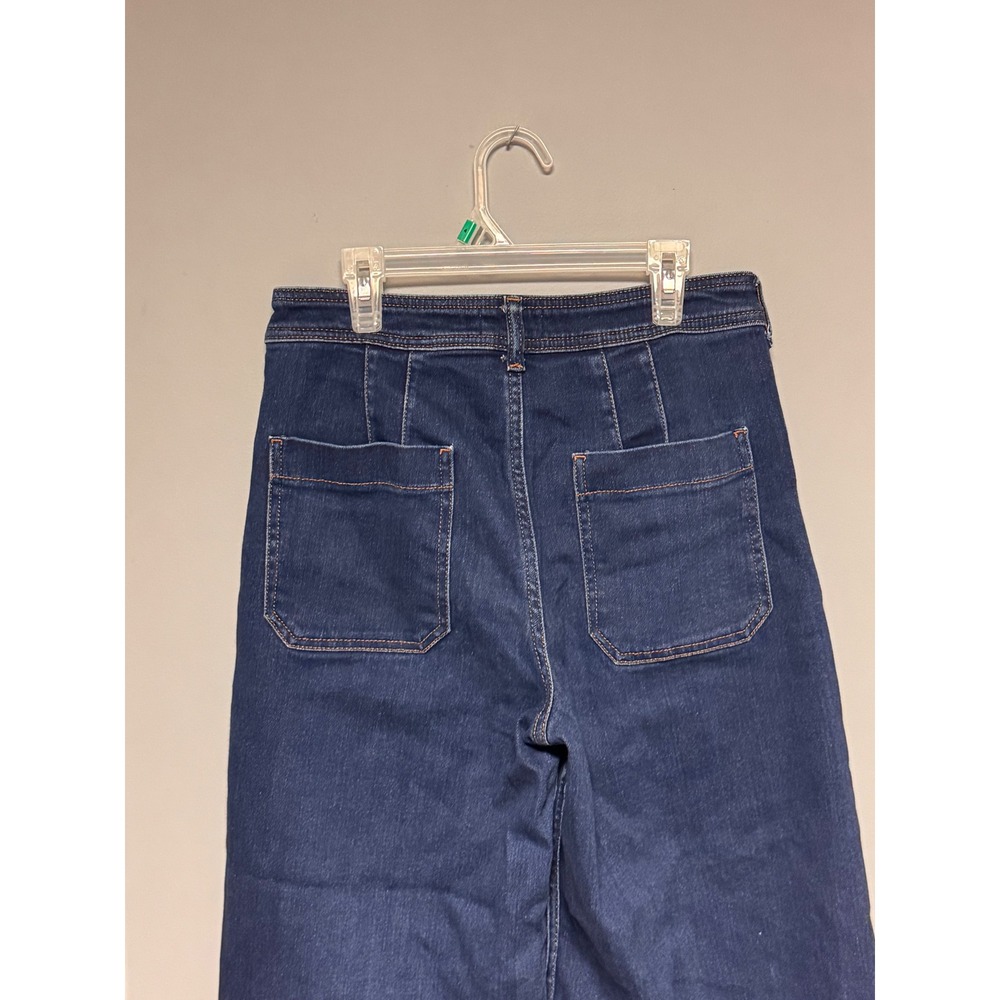 Maeve Anthropologie High Rise Wide Leg Jeans Dark Wash Raw Hem Size 29 - Picture 5 of 9